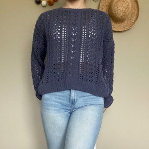 Kendall & Kylie Blue Open Knit Pullover Sweater Size Medium